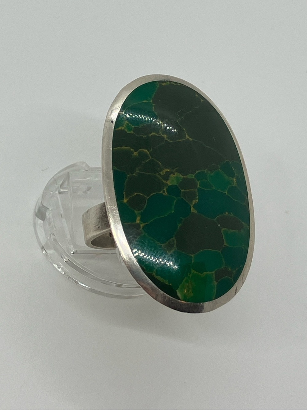925 Sterling Silver Green Spiderweb Variscite Adjustable Bypass Statement Ring